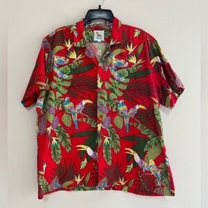 b.o.g. Jungle Bird Hawaiian Cotton Short Sleeve Button Down Shirt, XL